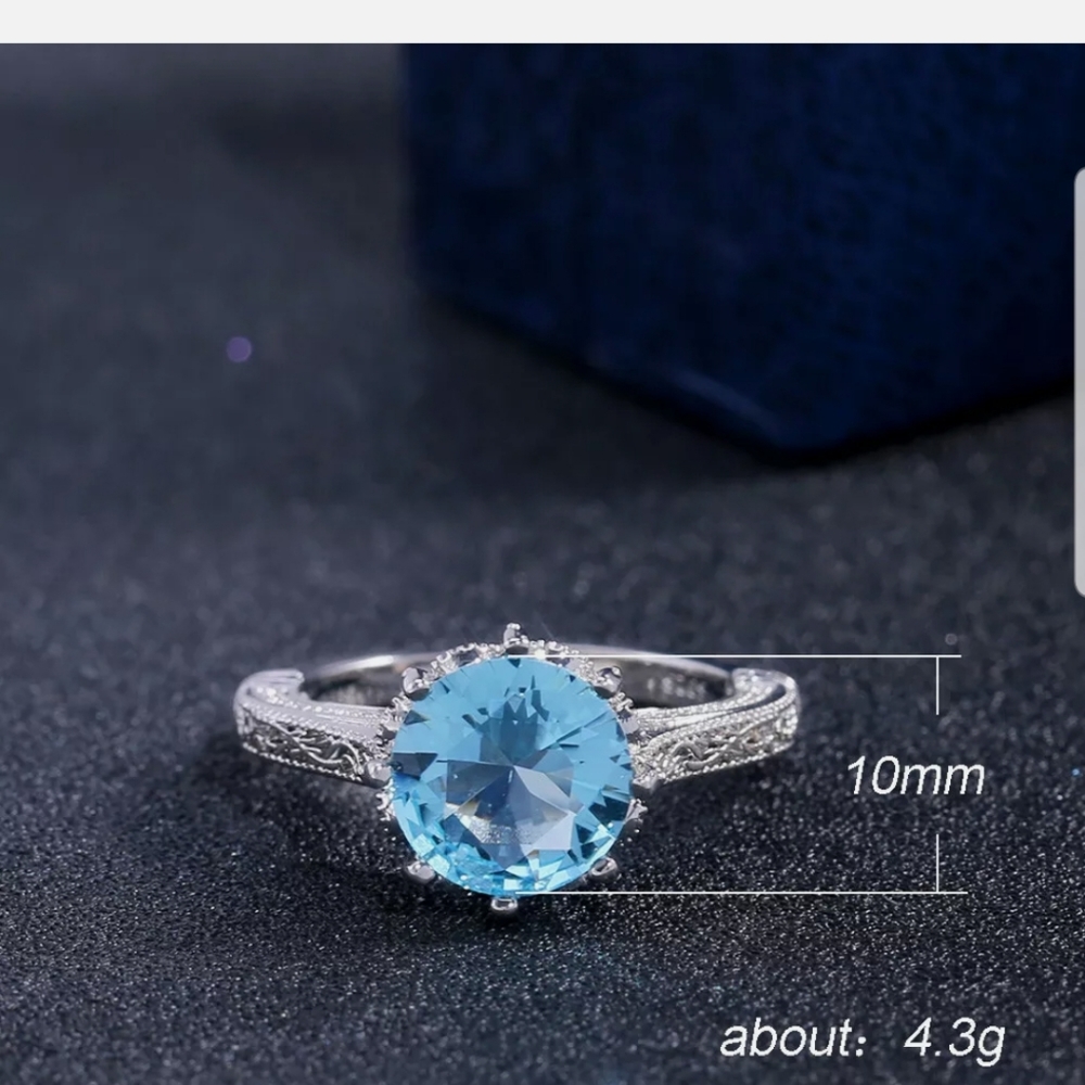 18k WHITE GOLD OVER S925 STAMPED AQUAMARINE RING - Picture 3 of 5